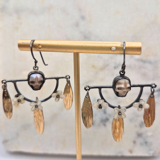 Pink Pearl Skull Chandelier Earrings