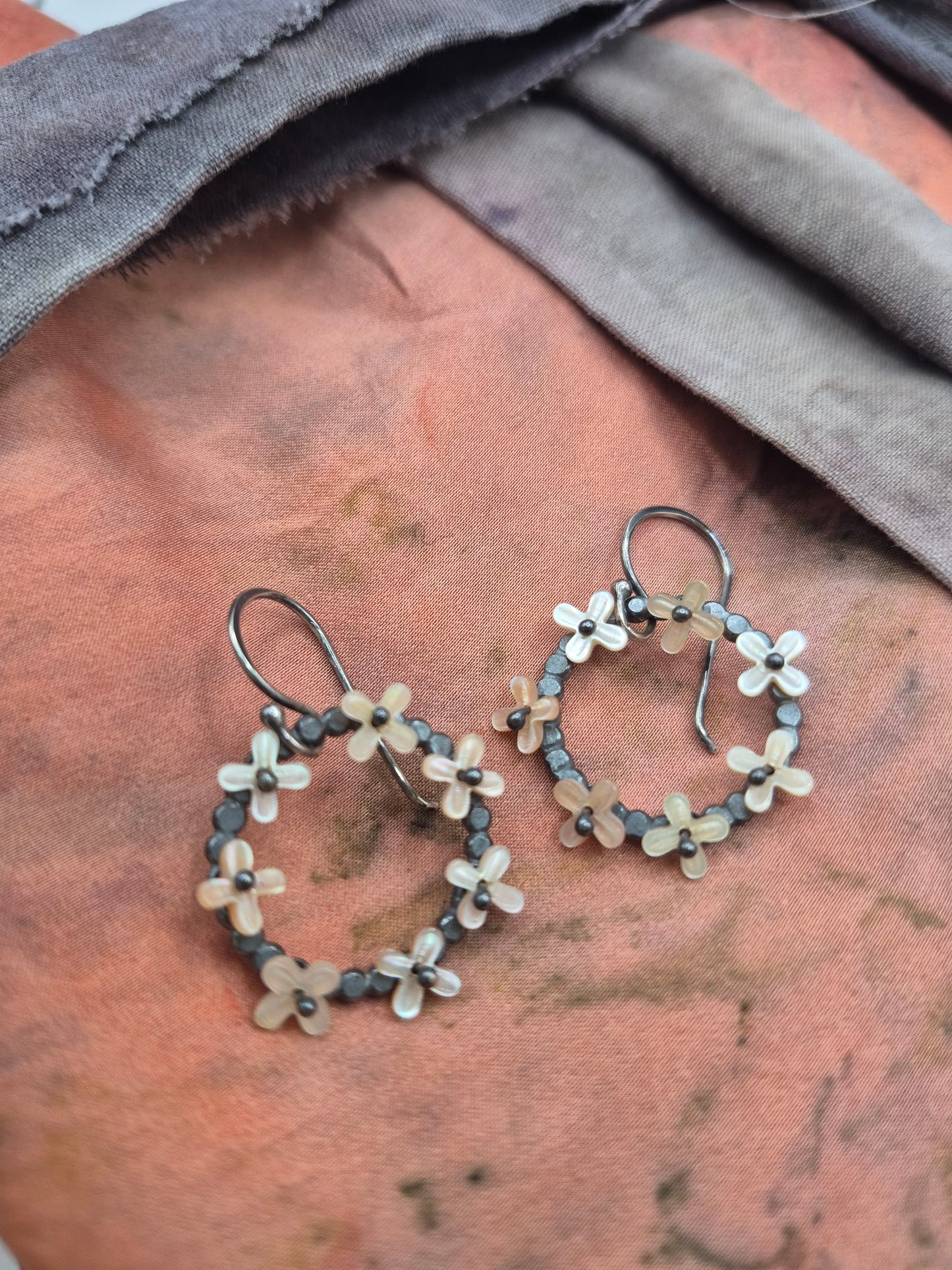 Pink Mother of Pearl Flower Earrings