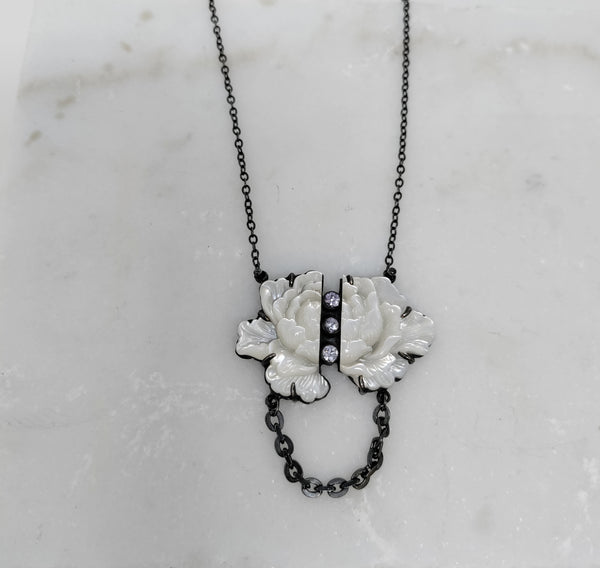 Mother of Pearl and white topaz Peony Necklace