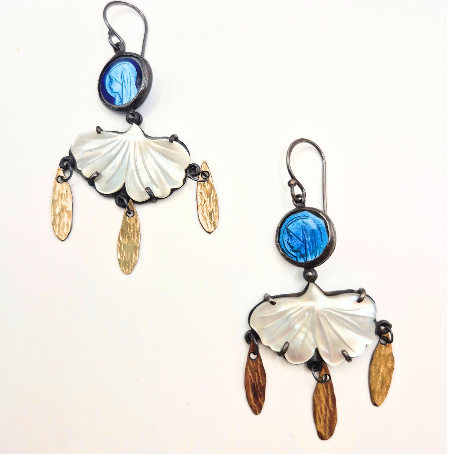 Mother of Pearl Virgin Mary Earrings