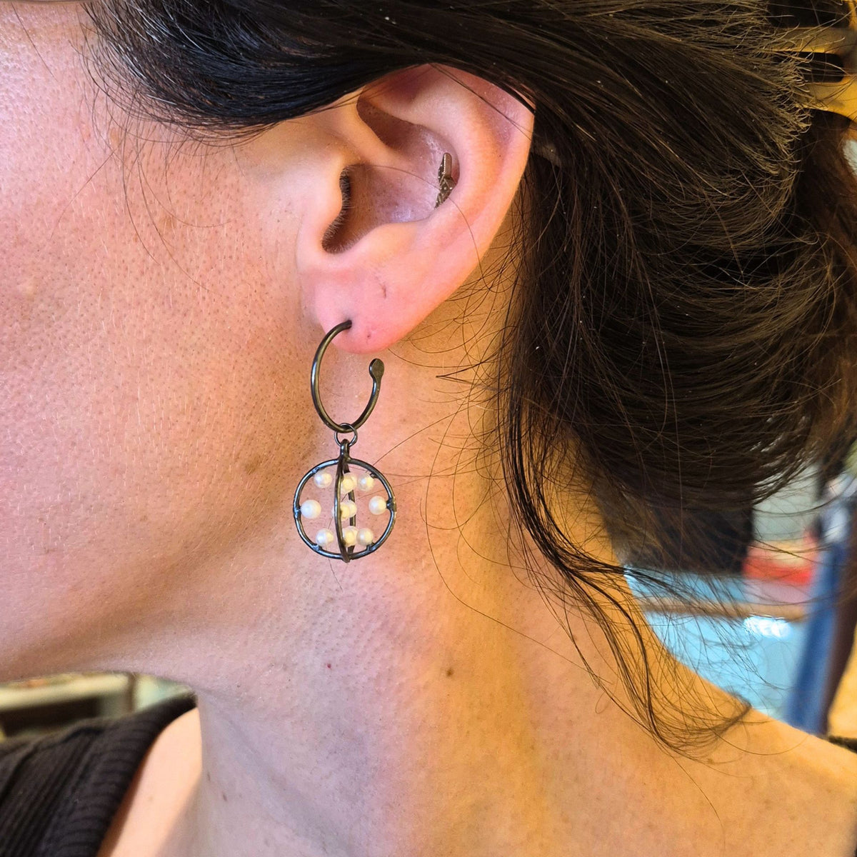 One of a Kind Pearl Seed Pod Hoops