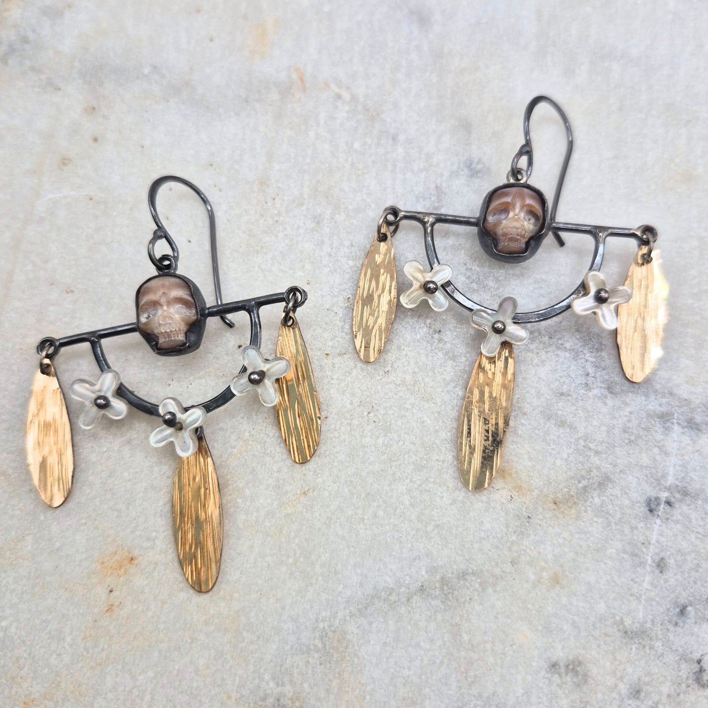 Pink Pearl Skull Chandelier Earrings