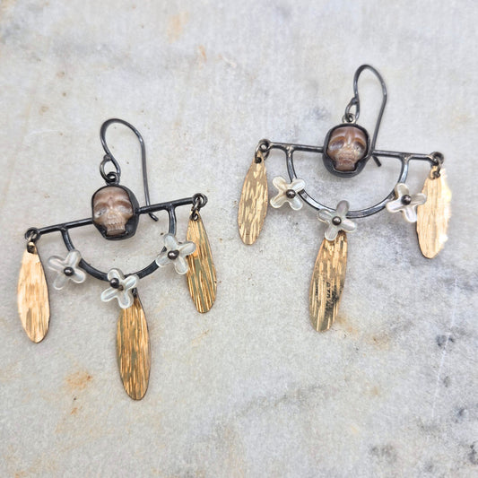 Pink Pearl Skull Chandelier Earrings