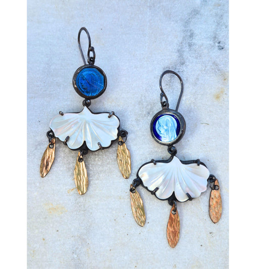 Mother of Pearl Virgin Mary Earrings
