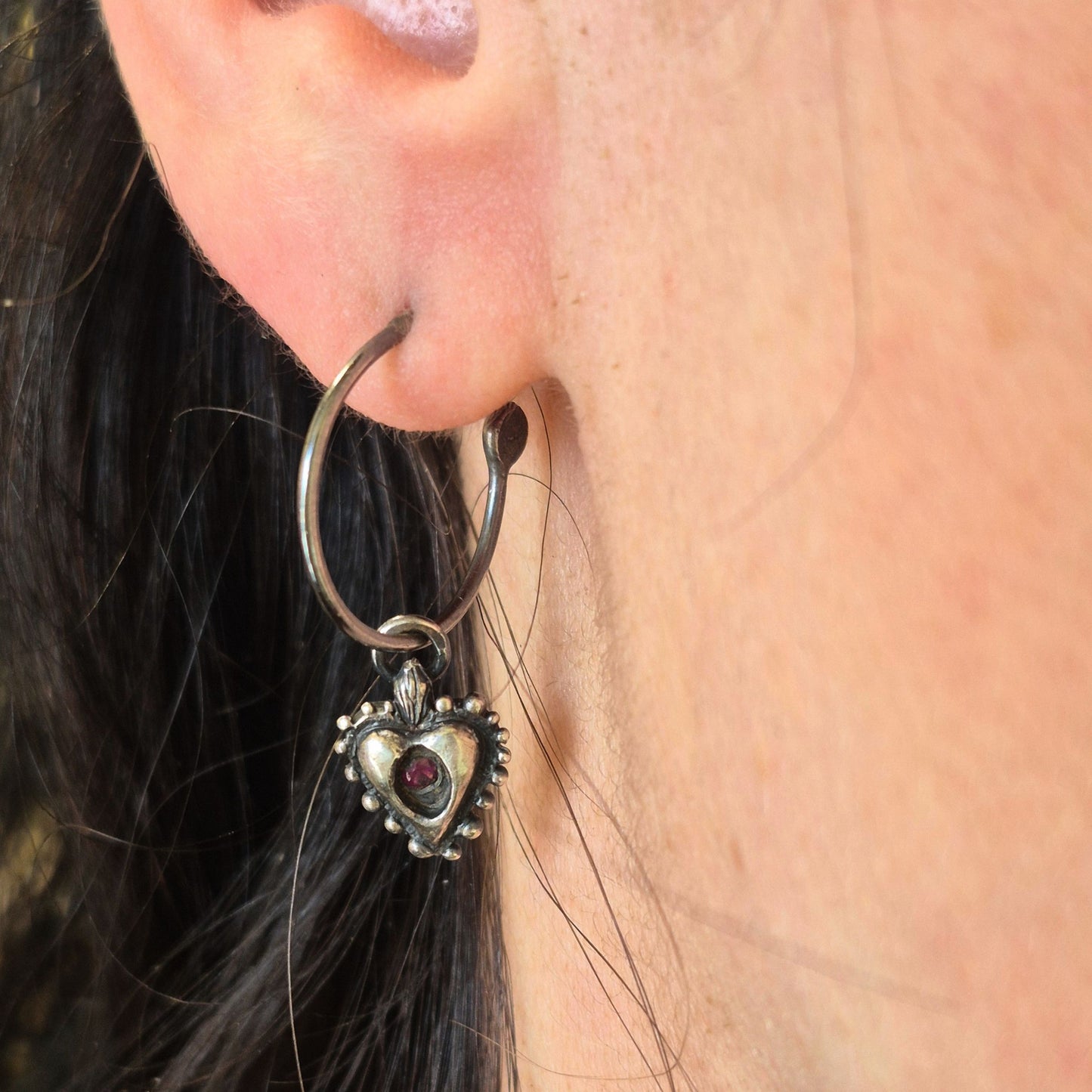 Ruby Sacred Heart Earrings