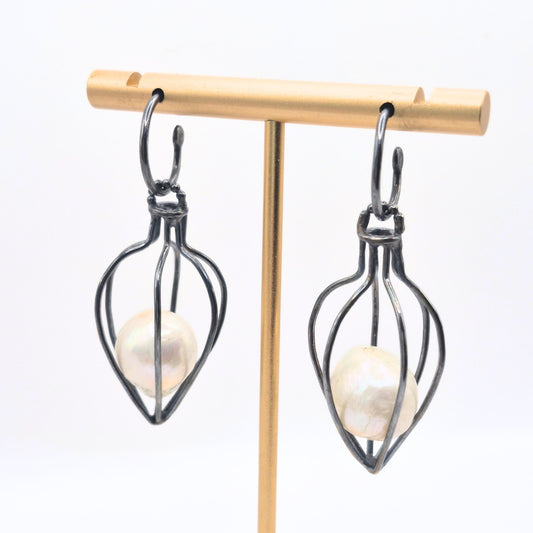 Vessel Earrings with Pearl