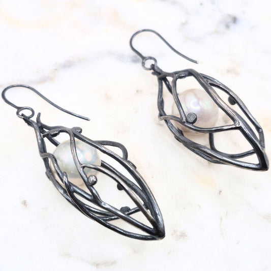 One of a Kind Vessel Earrings with Curving Branches