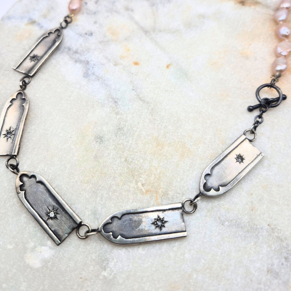 One of a Kind Gothic Arches and Pearl Necklace