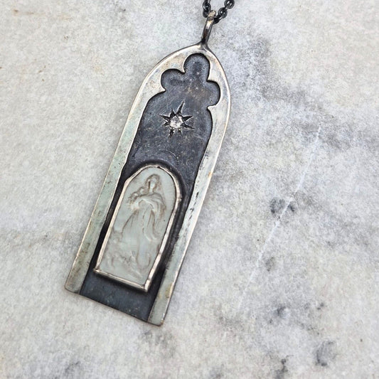 One of a Kind Mother of Pearl Mary Necklace