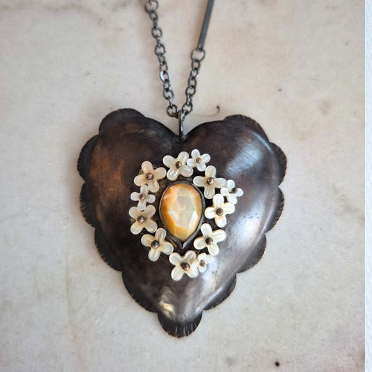Flower Wreath Sacred Heart Necklace