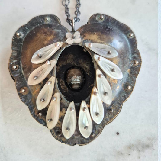Radiating Skull Sacred Heart Necklace